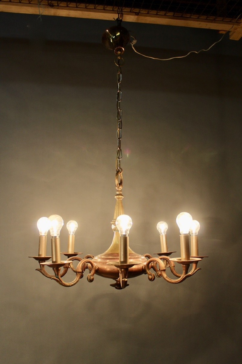 Lustre en bronze double patine à 8 bras de lumière -photo-3