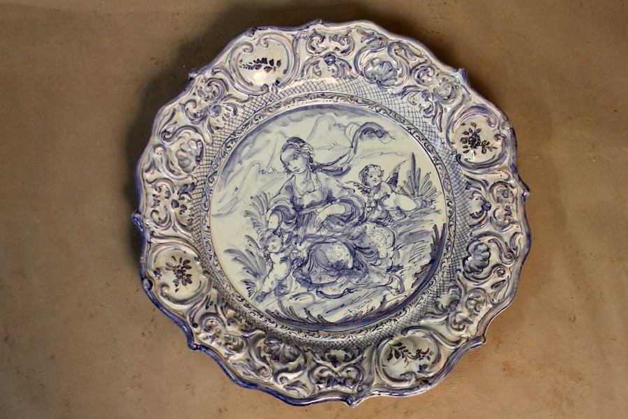 Grand plat en faience bleue Savone Italie 48 cm de diamètre-photo-3