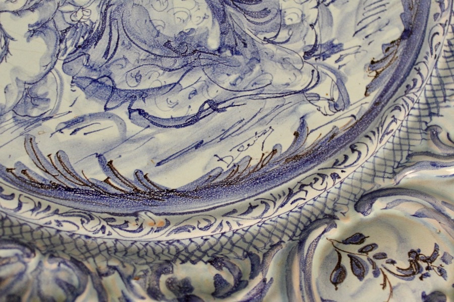 Grand plat en faience bleue Savone Italie 48 cm de diamètre-photo-1