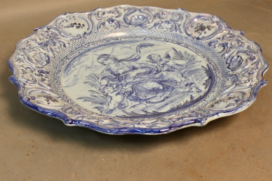 Grand plat en faience bleue Savone Italie 48 cm de diamètre-photo-2