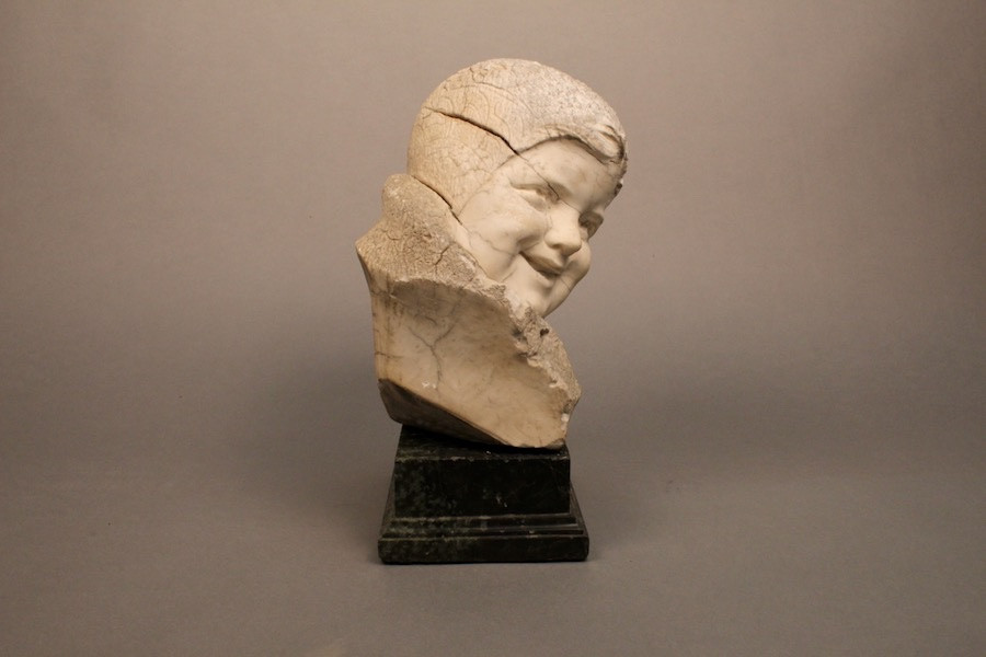 Sculpture en pierre Visage d'enfant XIXème sur socle marbre-photo-3