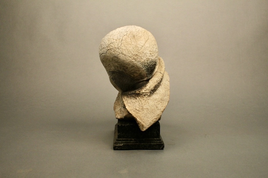 Sculpture en pierre Visage d'enfant XIXème sur socle marbre-photo-1