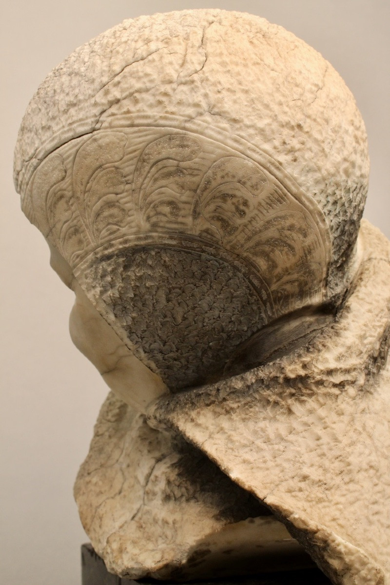 Sculpture en pierre Visage d'enfant XIXème sur socle marbre-photo-2