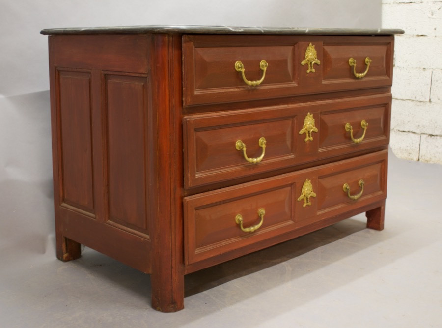 Louis XIV Painted Chest Of Drawers With Faux Marble Top-photo-2