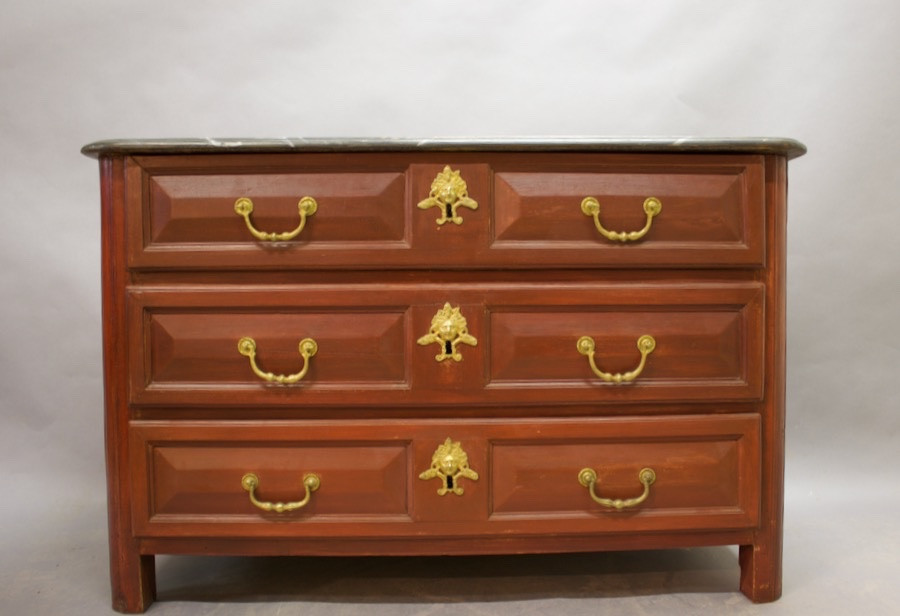 Louis XIV Painted Chest Of Drawers With Faux Marble Top-photo-4