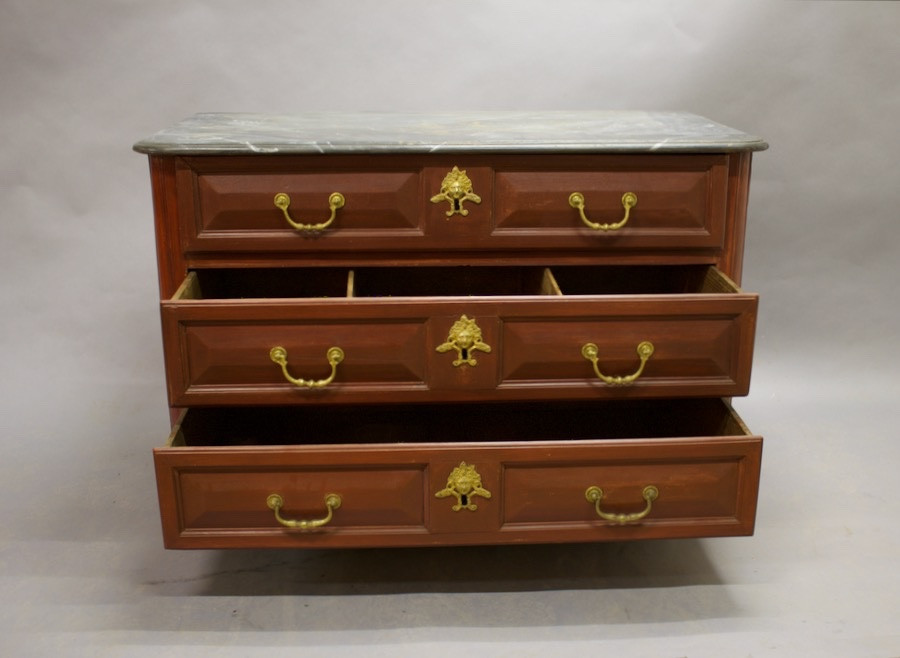 Louis XIV Painted Chest Of Drawers With Faux Marble Top-photo-4