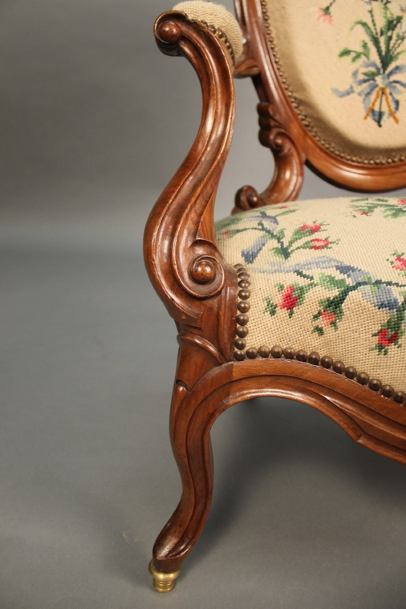 Pair Of Louis Philippe Armchairs With Petit Point Tapestry-photo-4