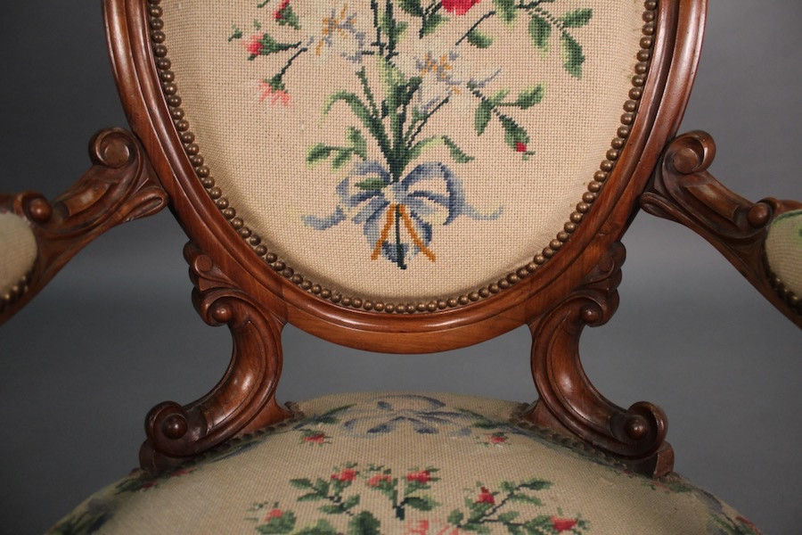 Pair Of Louis Philippe Armchairs With Petit Point Tapestry-photo-1
