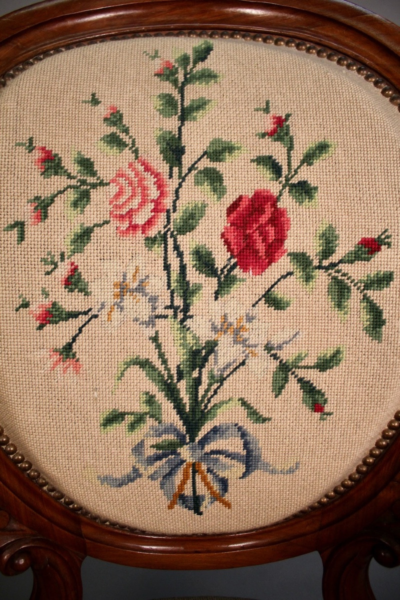 Pair Of Louis Philippe Armchairs With Petit Point Tapestry-photo-2