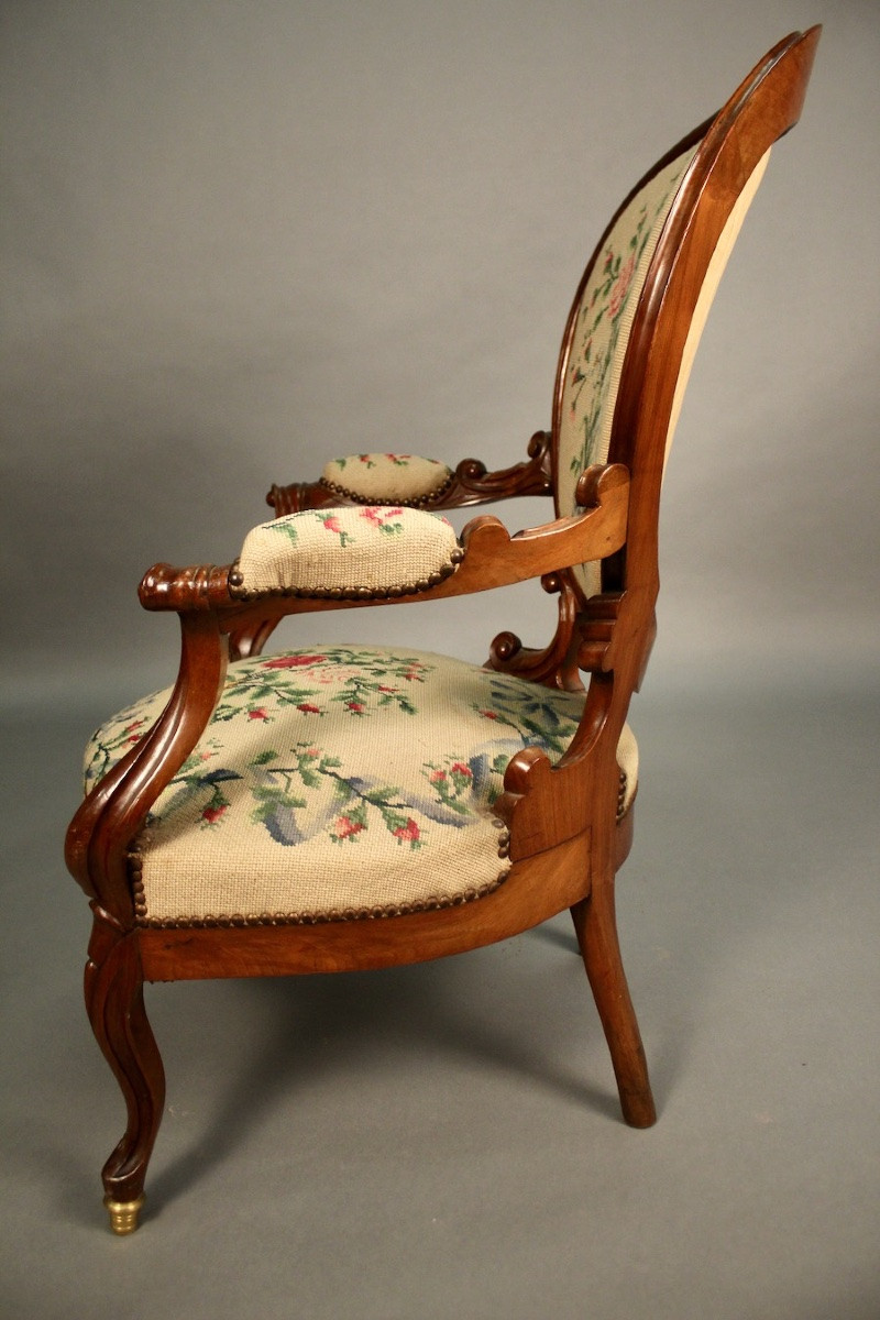 Pair Of Louis Philippe Armchairs With Petit Point Tapestry-photo-4