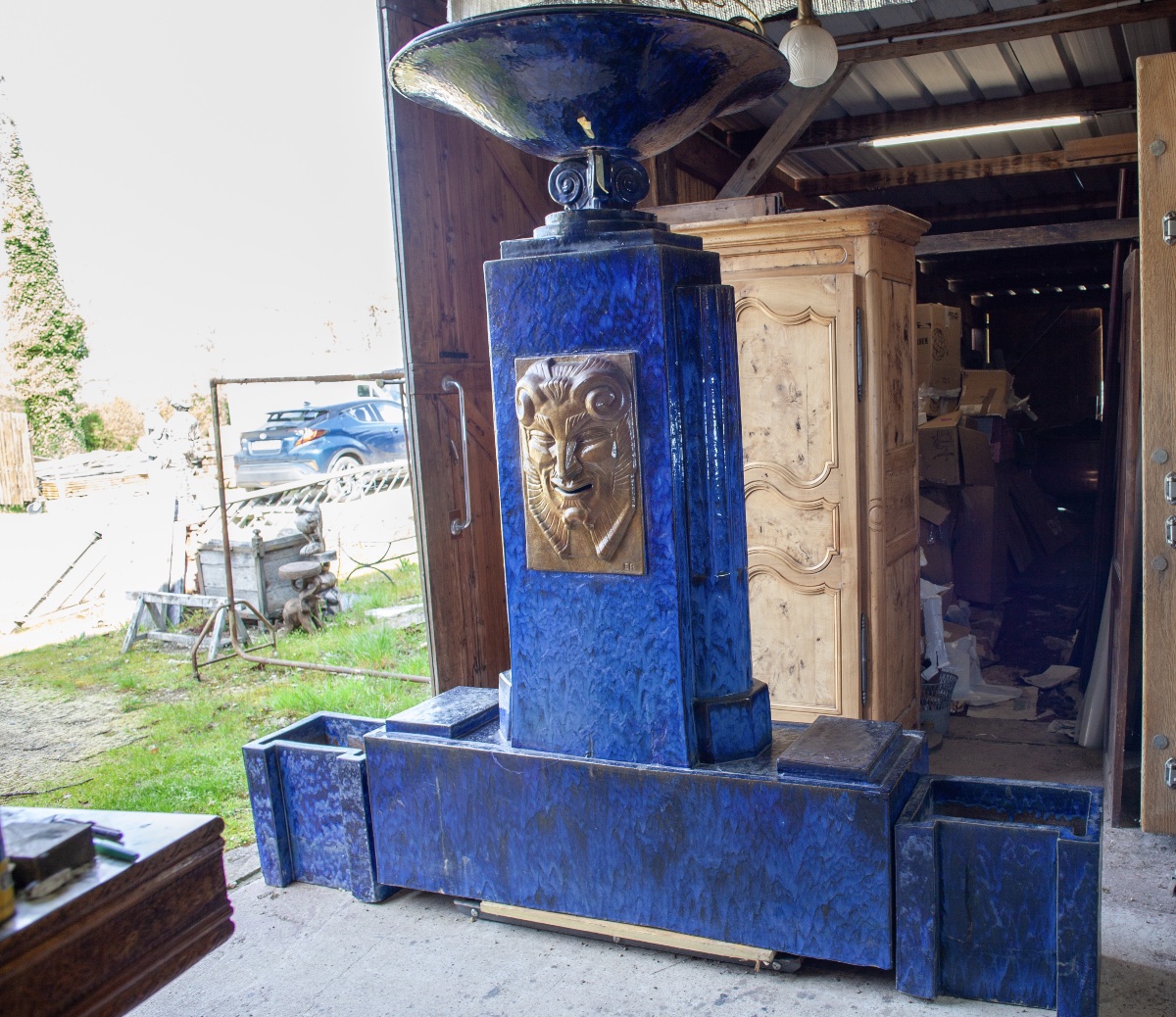 Monumental Art Deco Fountain Made Of Glazed Ceramic, Circa 1930, Signed "er"-photo-2