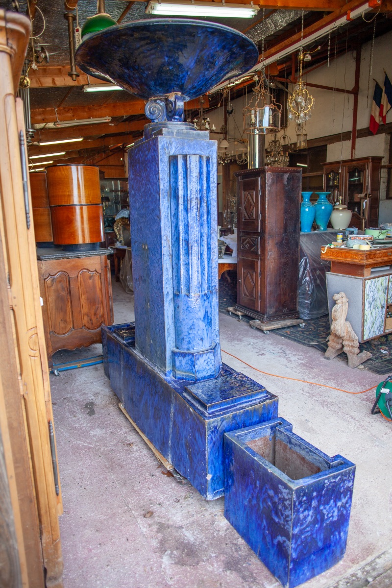 Monumental Art Deco Fountain Made Of Glazed Ceramic, Circa 1930, Signed "er"-photo-7