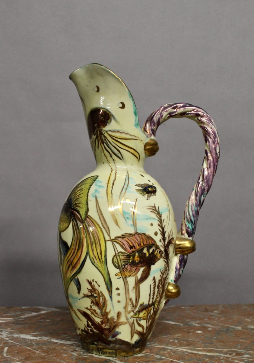 Ceramic Pitcher Decorated With Fish Motifs -photo-2