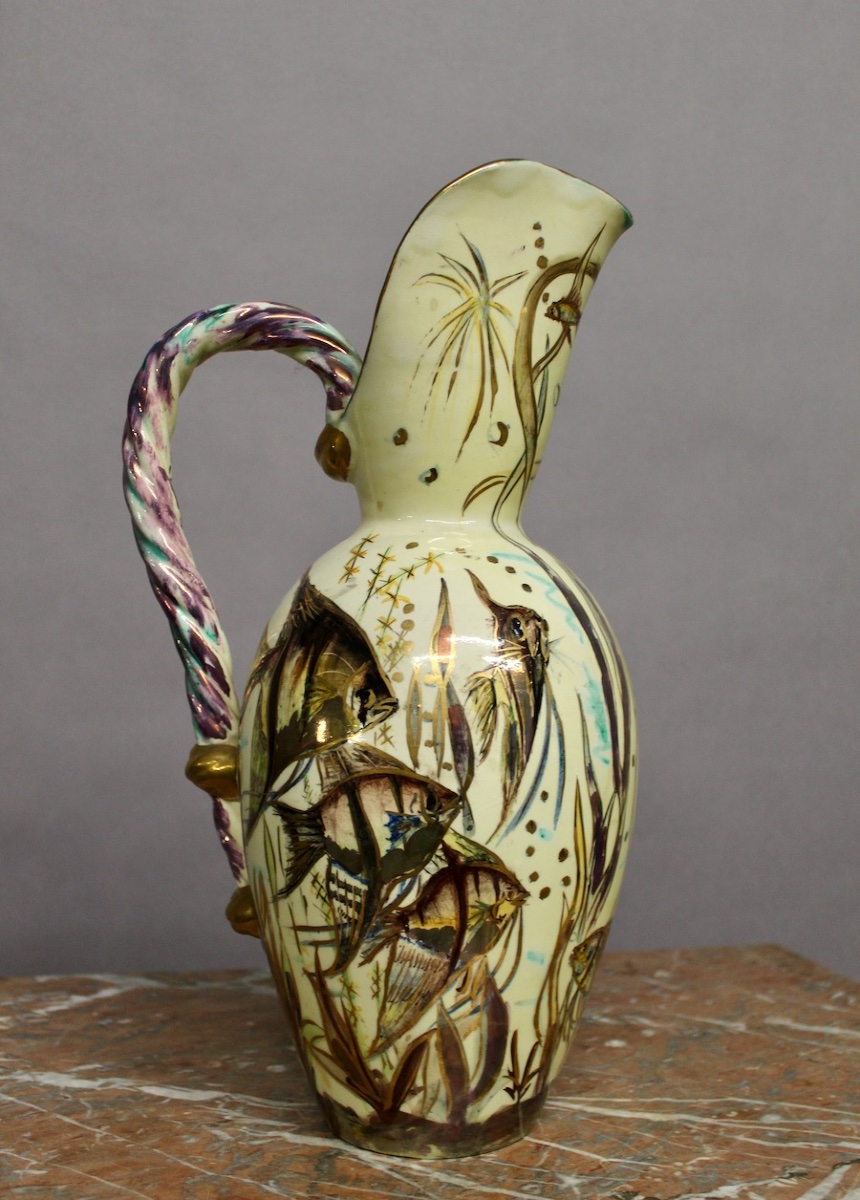 Ceramic Pitcher Decorated With Fish Motifs 