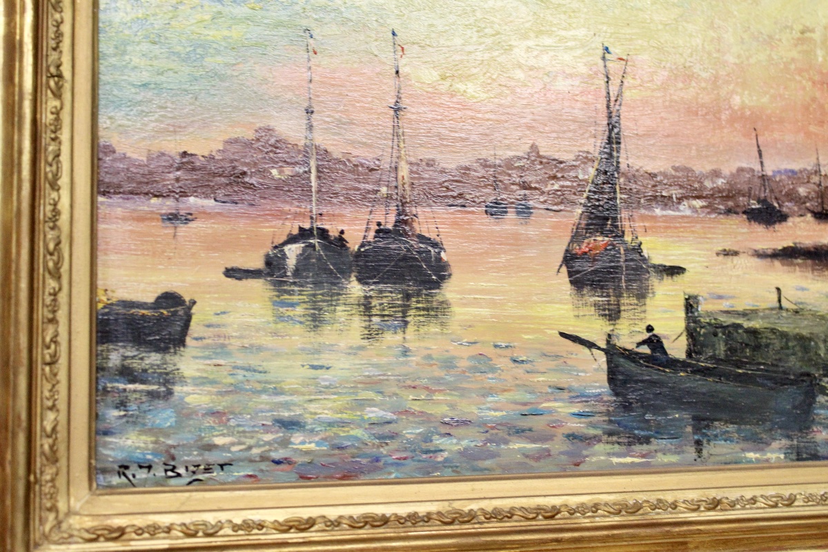 Oil On Panel, Seascape By Rj Bizet (1922–2015)-photo-1