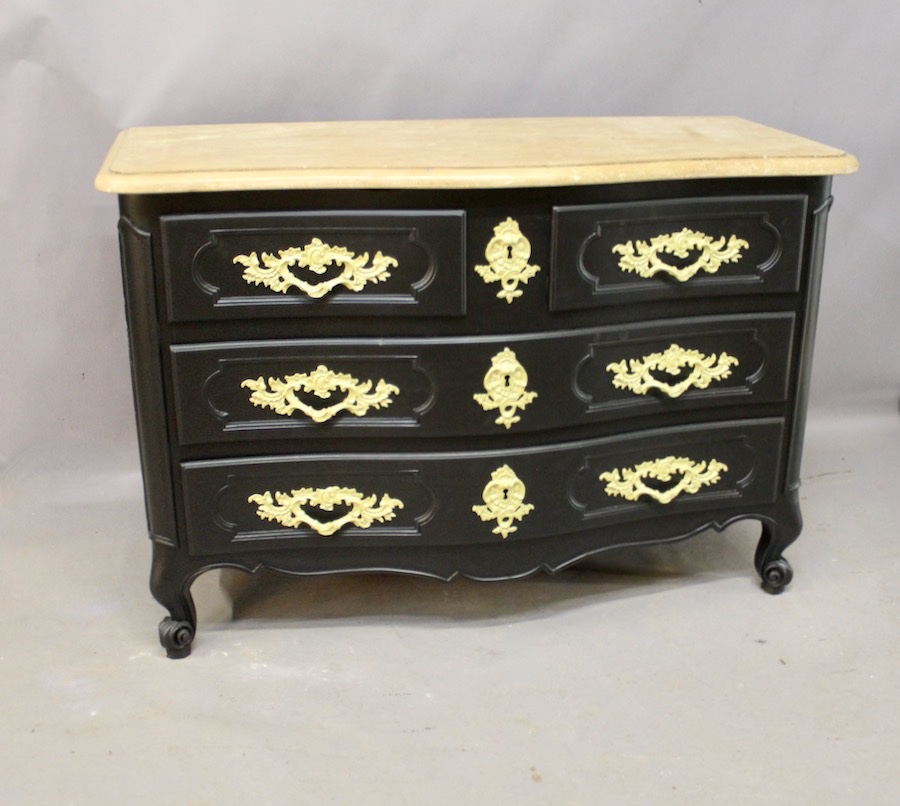 Commode galbée style Louis XV finition noire -photo-3