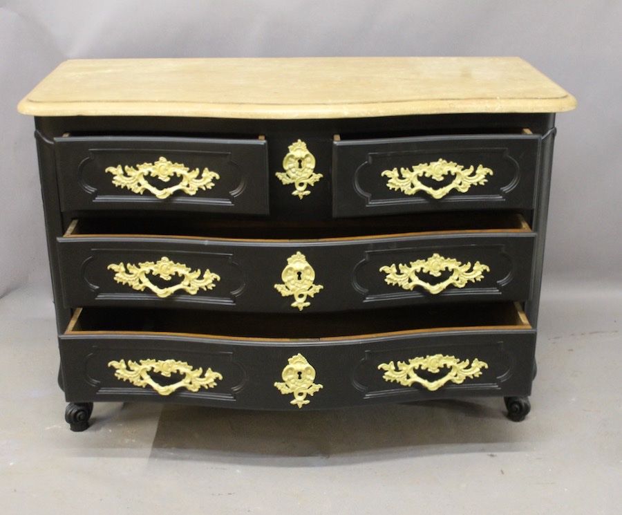 Commode galbée style Louis XV finition noire -photo-2