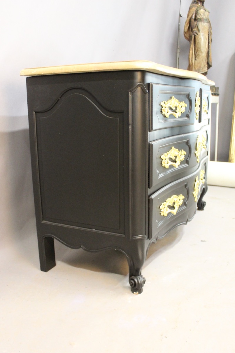 Commode galbée style Louis XV finition noire -photo-4