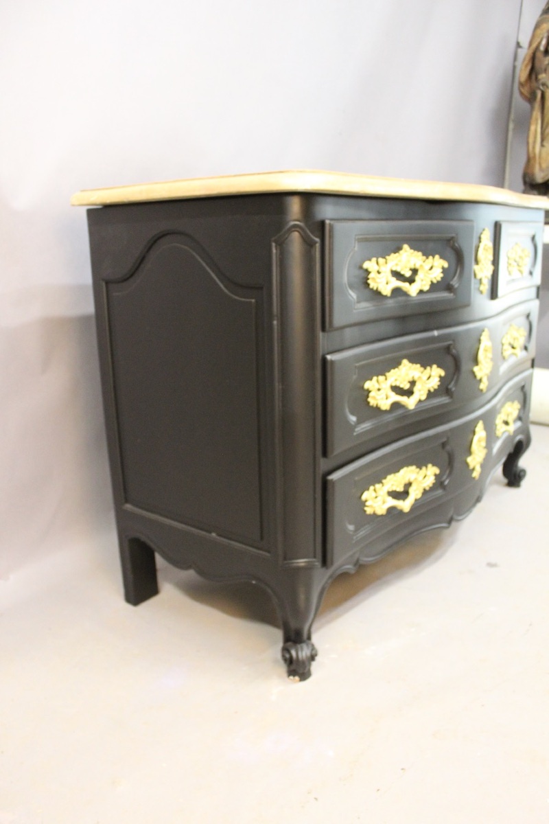 Commode galbée style Louis XV finition noire -photo-5