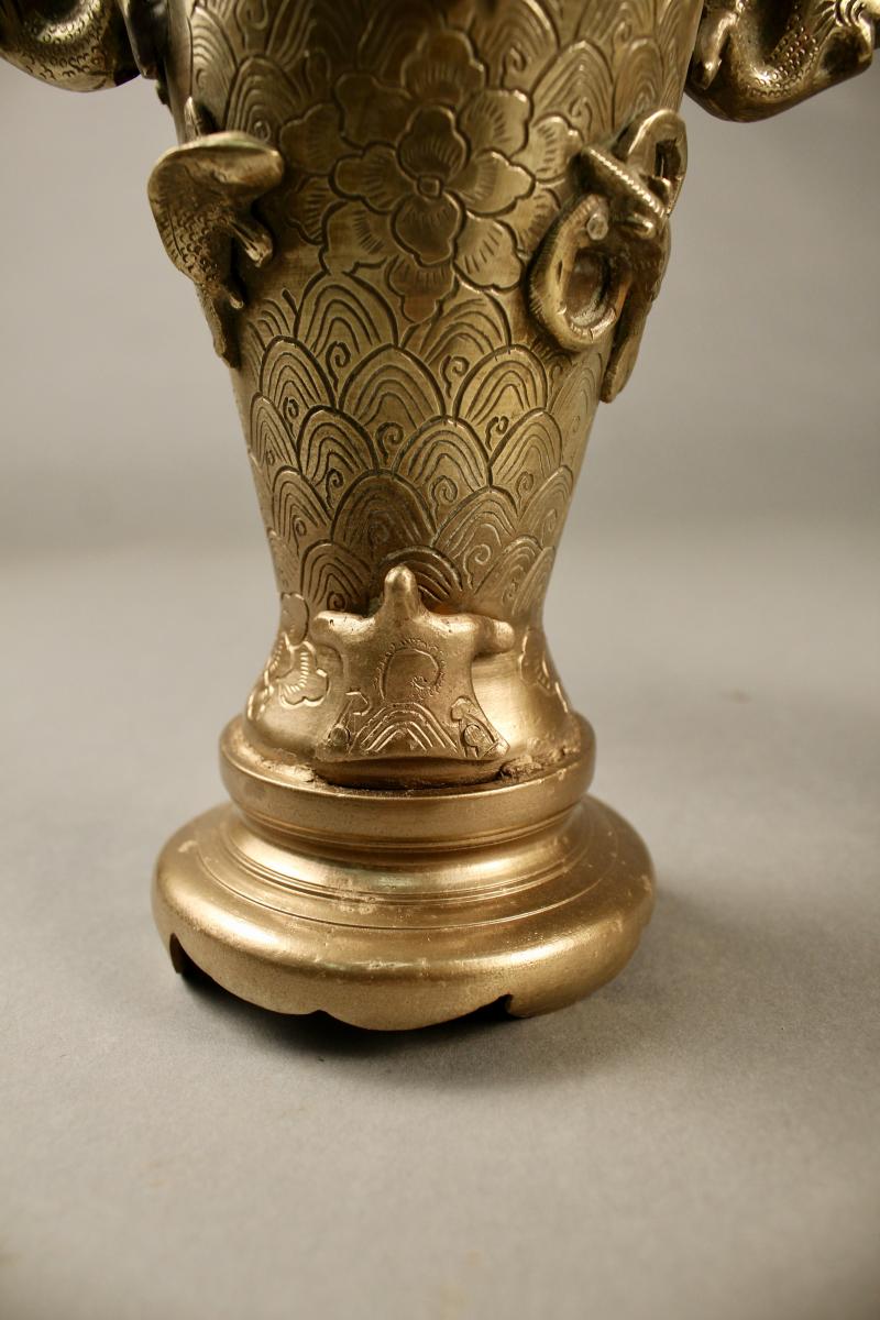 Pair Of Vases In Bronze Japanese Early Twentieth-photo-1