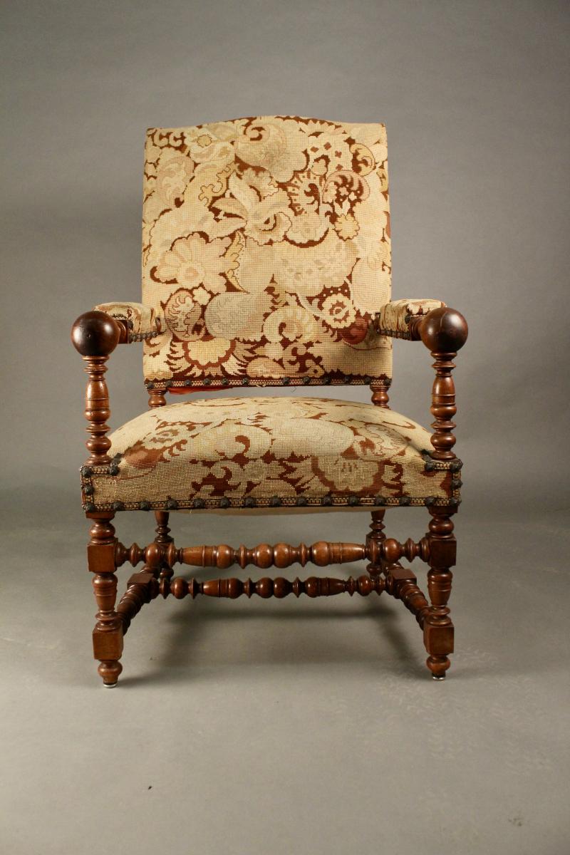 Pair Of Chairs And Armchair Louis XIII, Nineteenth-photo-2