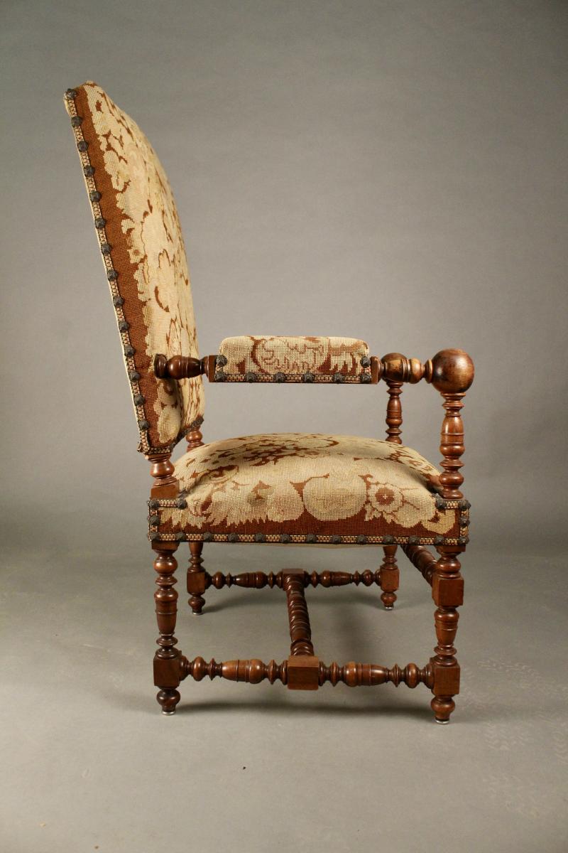 Pair Of Chairs And Armchair Louis XIII, Nineteenth-photo-1