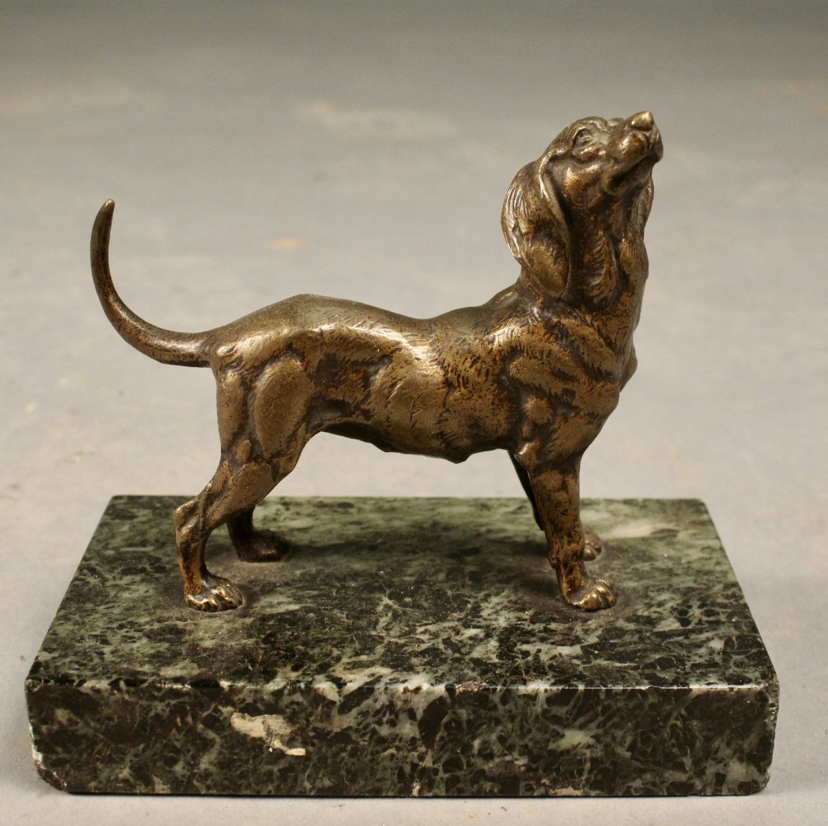 Dog Hunting Bronze Court On Base Marble
