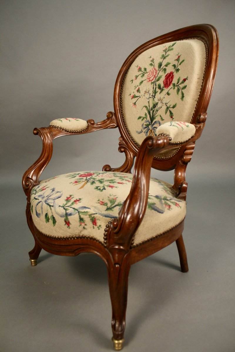 Paire De Fauteuils Tapisserie Au Petit Point -photo-4