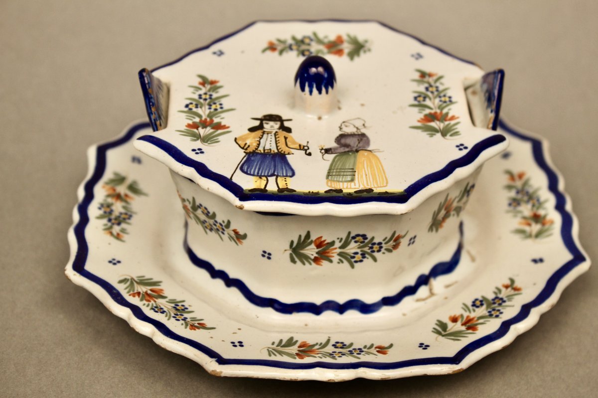 Old Butter Dish In Quimper Faience-photo-2