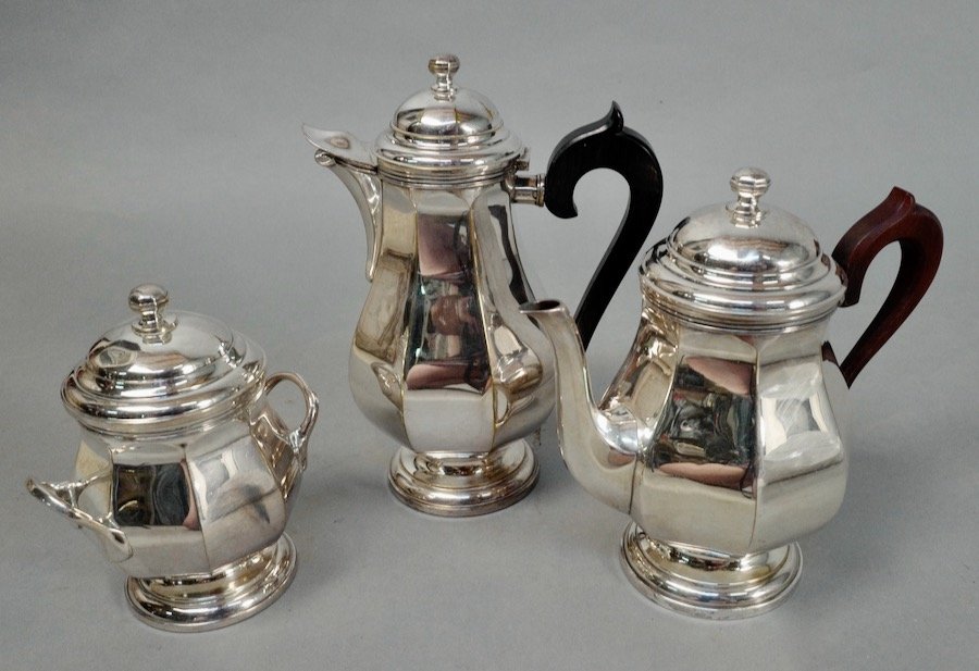 Silver Metal Coffee And Tea Service 3 Pieces