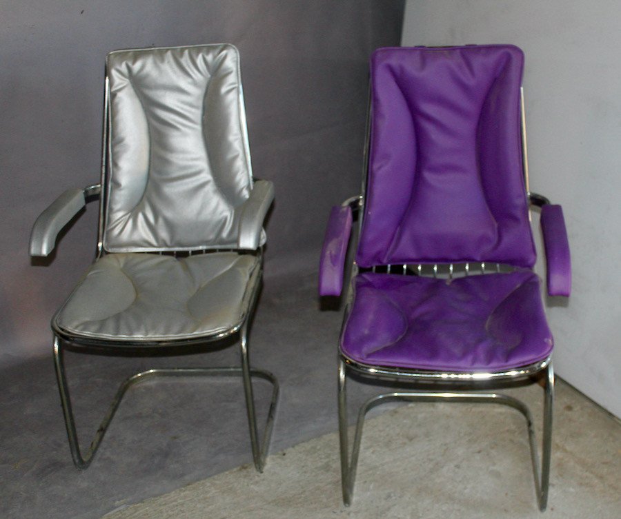 Series Of 4 1970s Armchairs With Chrome Feet And Colored Skai Seat-photo-3