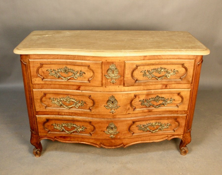 Commode Galbée Dessus Pierre De Bourgogne Style Louis XV