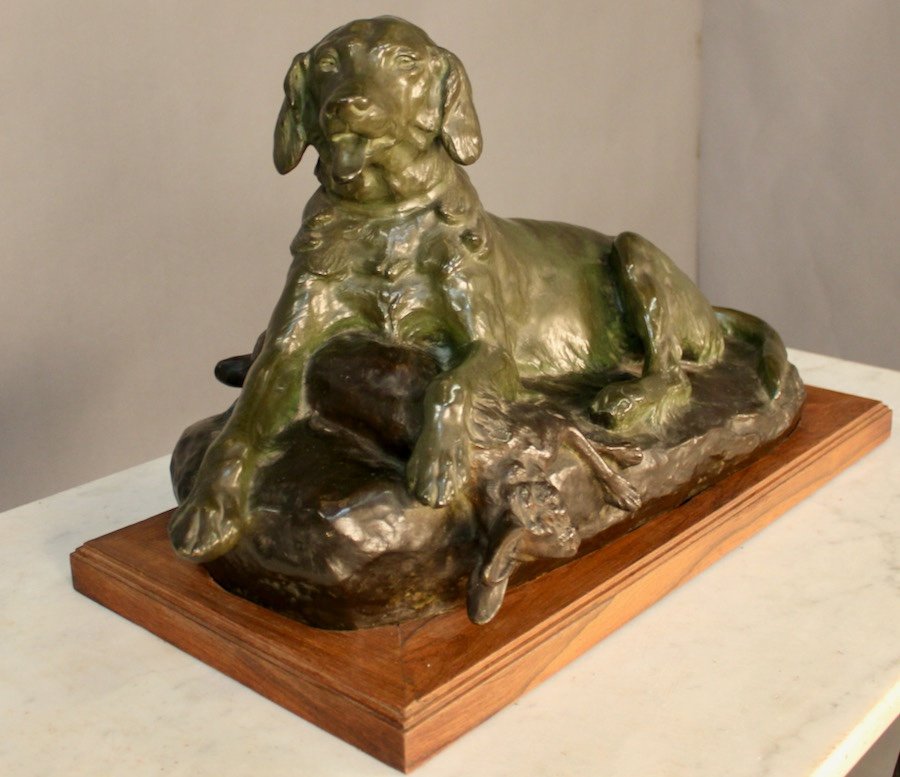 Bronze Epagneul Par Jules Edmond Masson (1871-1932)-photo-2