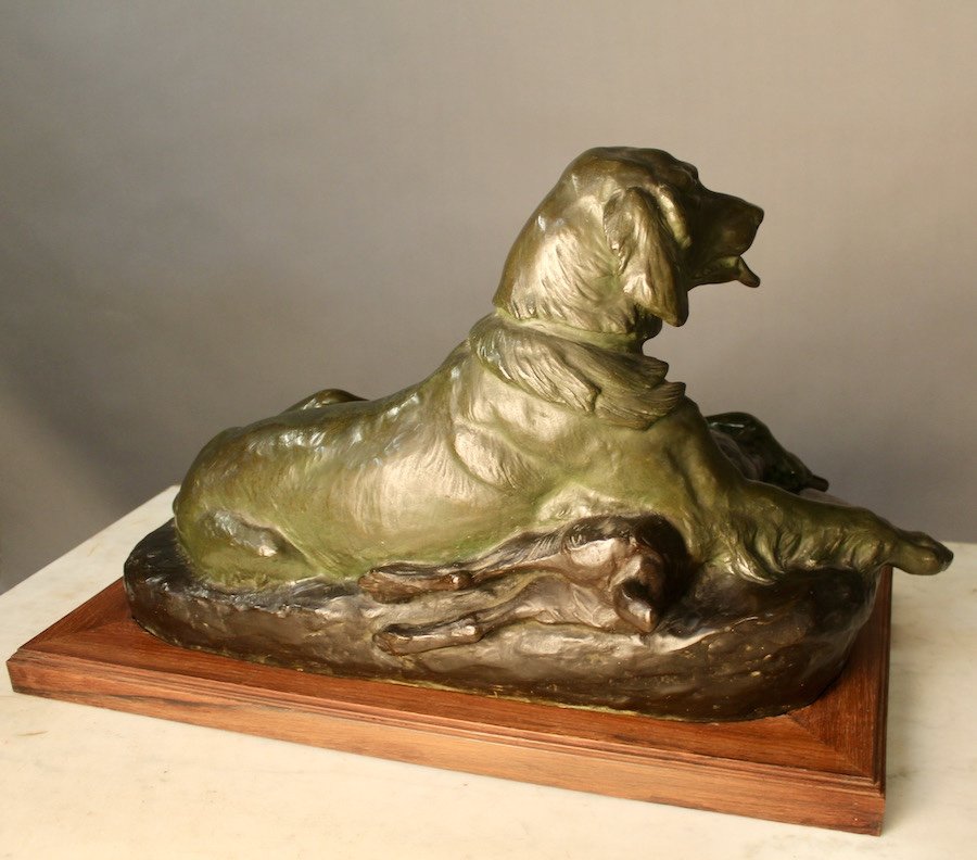 Bronze Epagneul Par Jules Edmond Masson (1871-1932)-photo-5