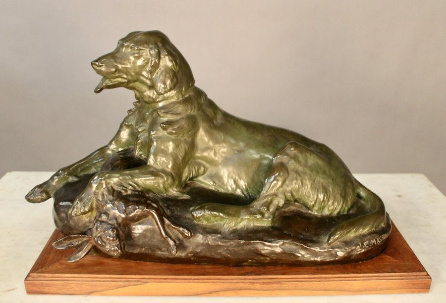 Bronze Epagneul Par Jules Edmond Masson (1871-1932)