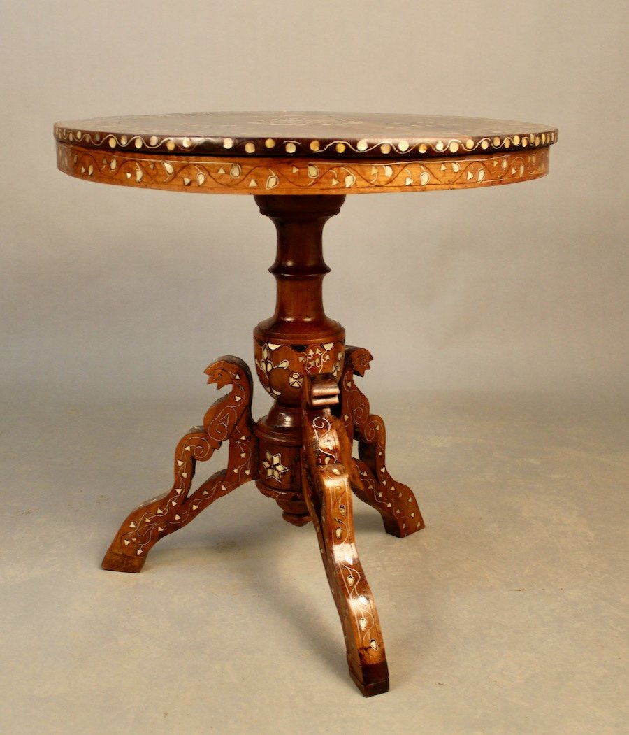 Pedestal Table In Mother Of Pearl Inlay With Central Foot-photo-2