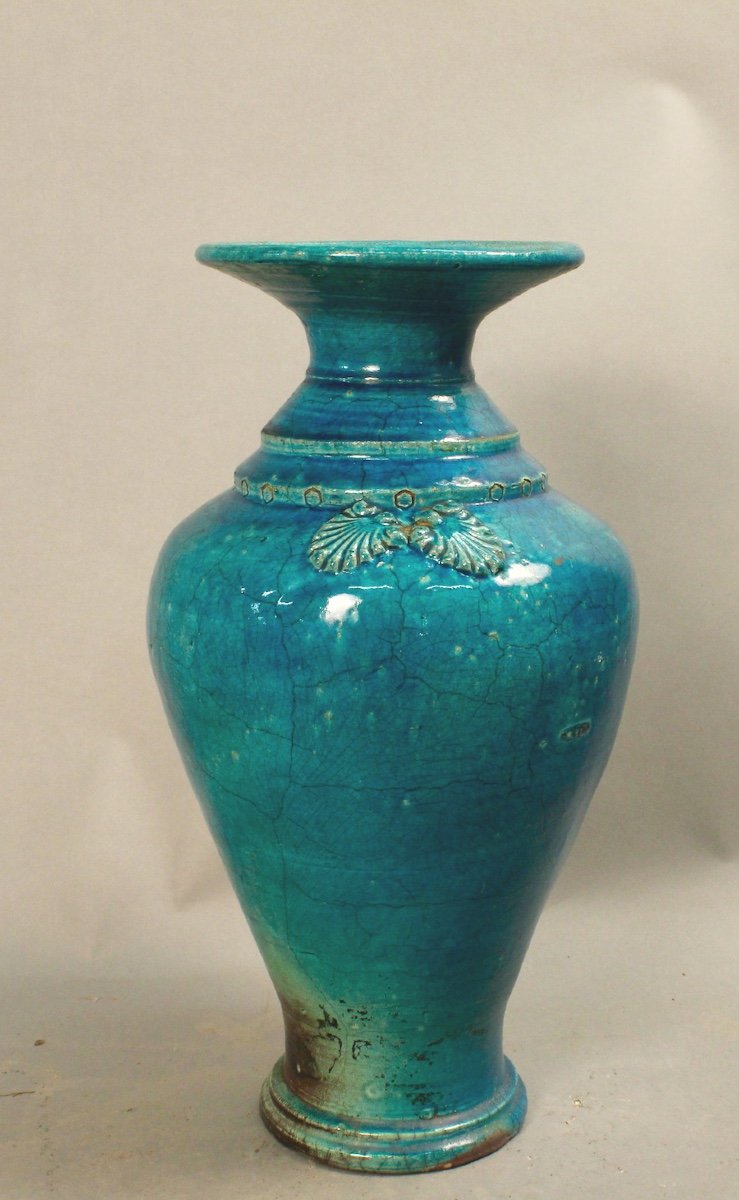 Paire De Vases Chinois En Céramique Craquelée Bleue-photo-1