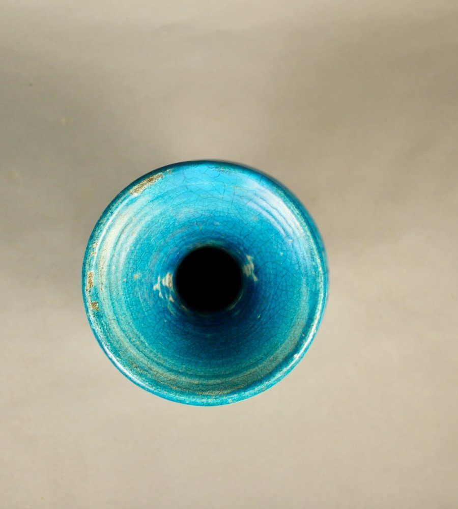 Paire De Vases Chinois En Céramique Craquelée Bleue-photo-4