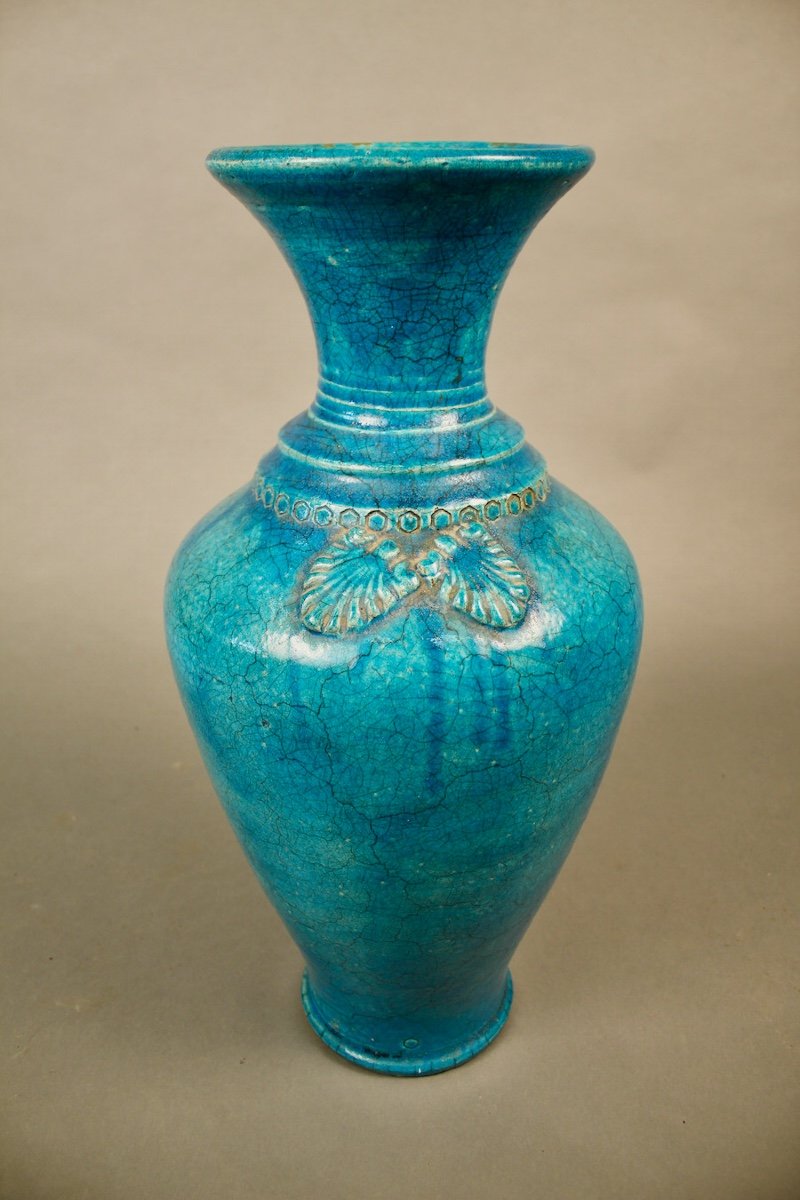 Paire De Vases Chinois En Céramique Craquelée Bleue-photo-5