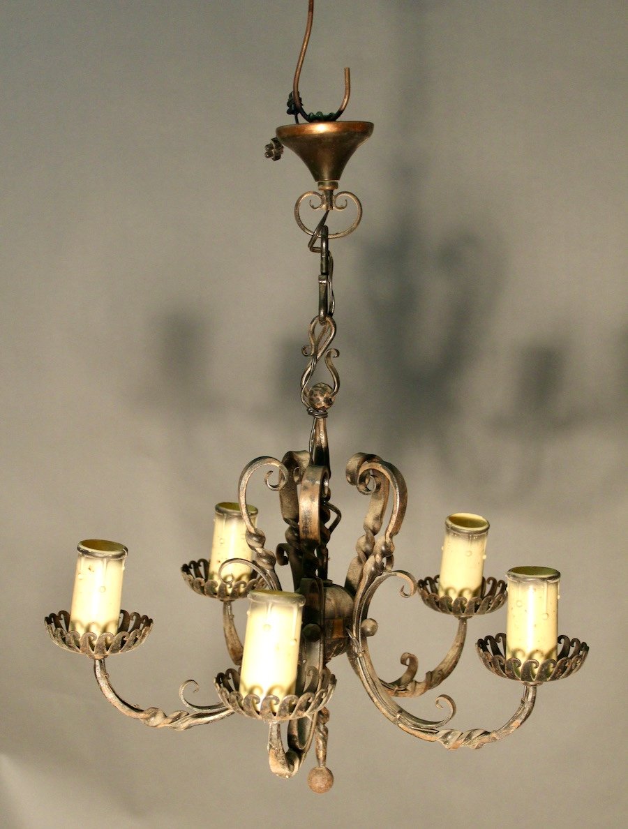 Wrought Iron Chandelier With 5 Lights 1925-photo-2