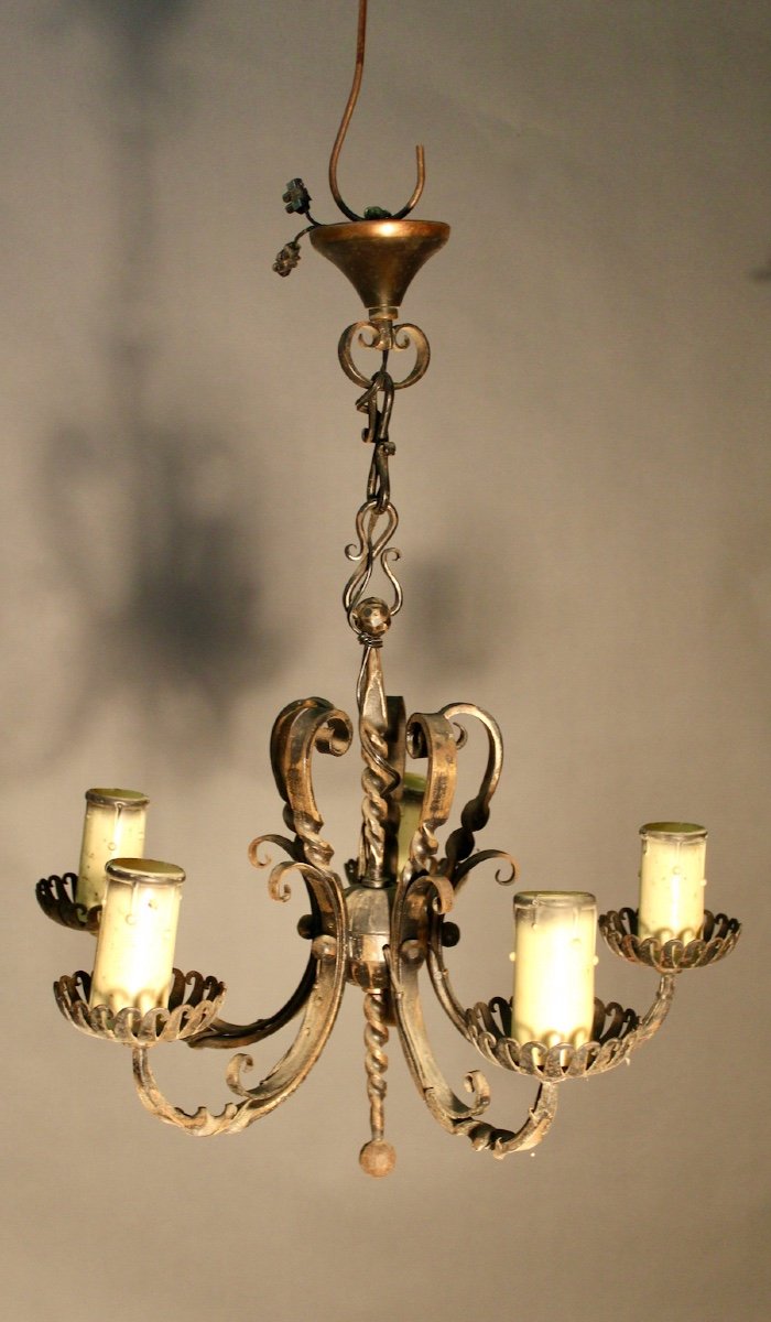 Wrought Iron Chandelier With 5 Lights 1925-photo-3