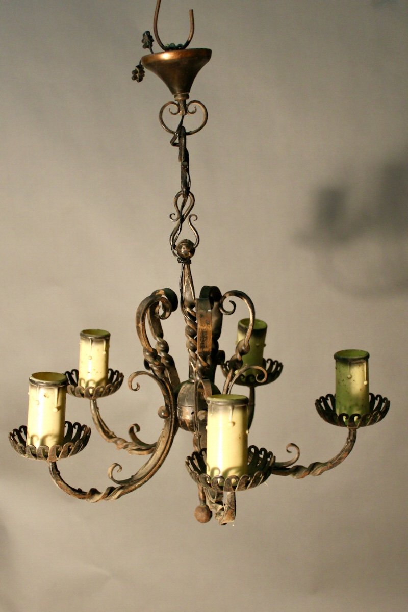 Wrought Iron Chandelier With 5 Lights 1925-photo-4