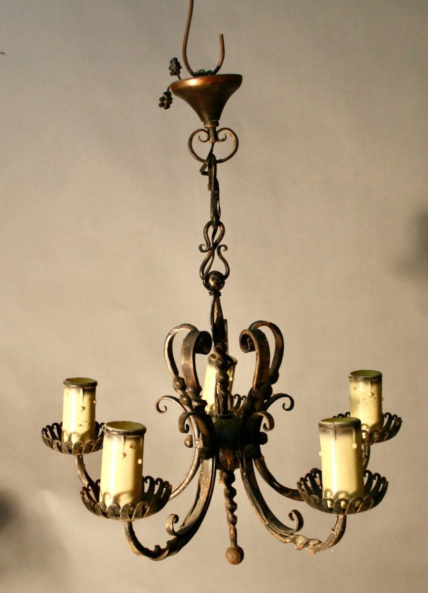 Wrought Iron Chandelier With 5 Lights 1925-photo-1