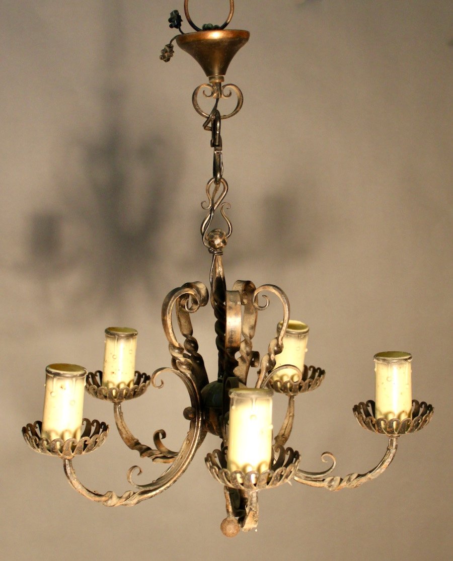 Wrought Iron Chandelier With 5 Lights 1925