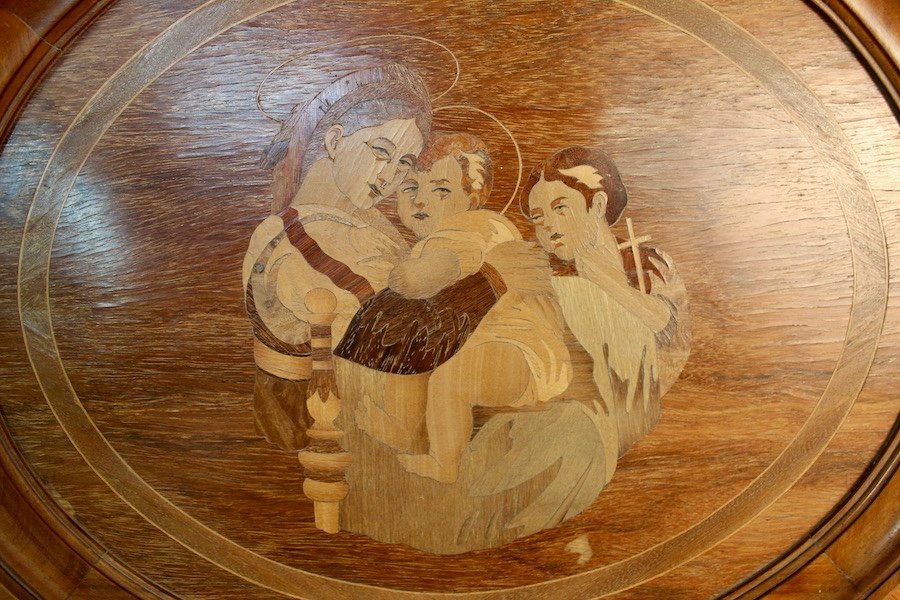 Oval Wood Inlaid Table-photo-4