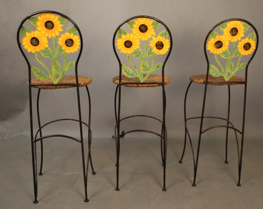 Set Of 3 Bar Stools With Sunflower Decor-photo-2