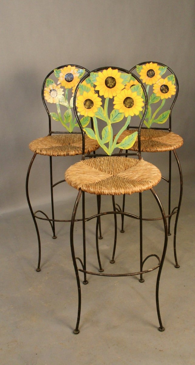 Set Of 3 Bar Stools With Sunflower Decor-photo-7