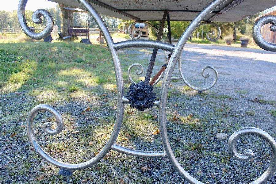 Carrara Marble Top Table Wrought Iron Base-photo-6