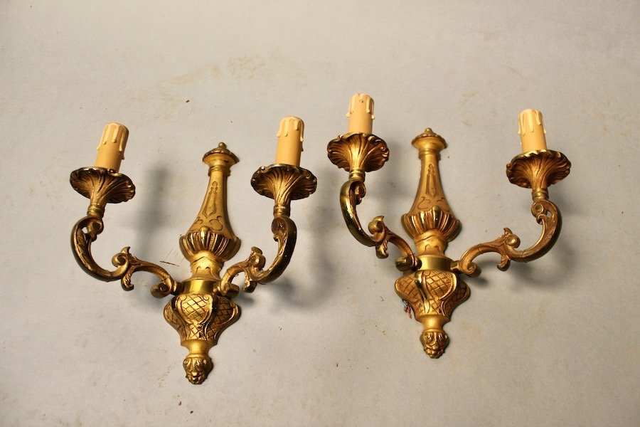 Pair Of Louis XV Style Bronze Sconces-photo-3