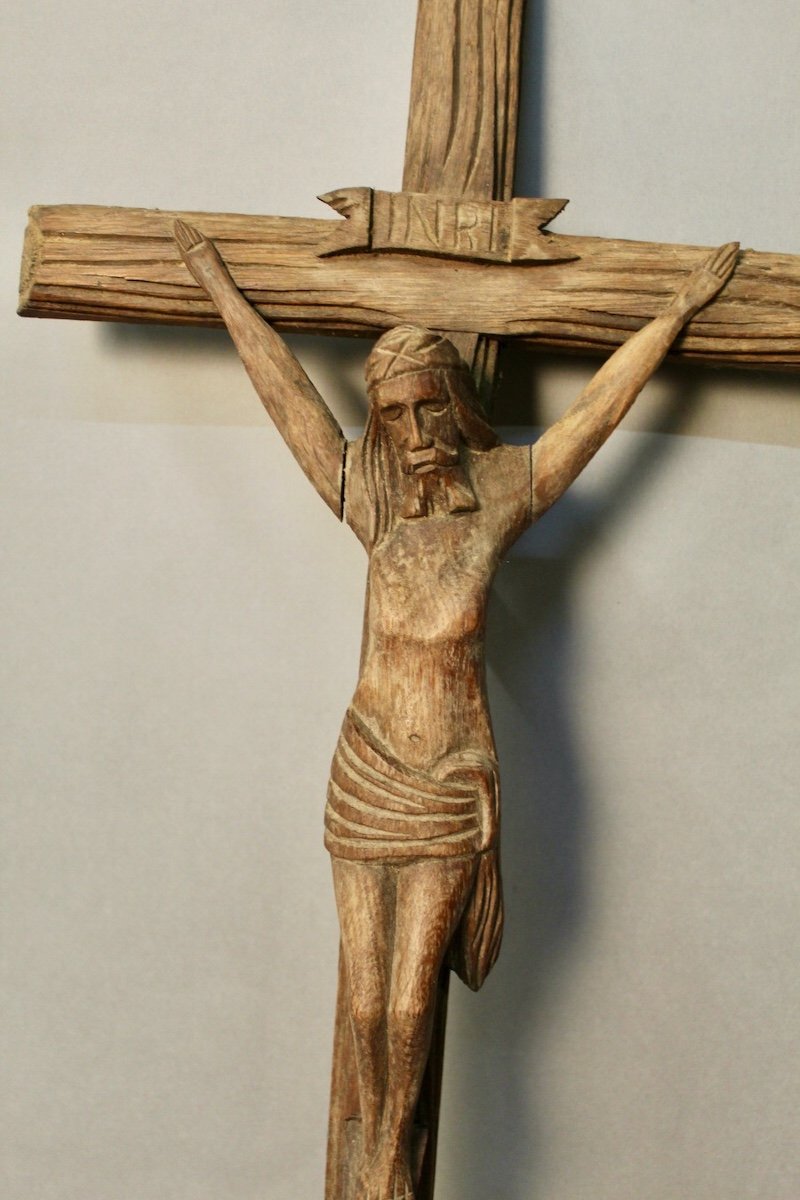 Christ En Bois Sculpté Sur Crucifix Bois -photo-2